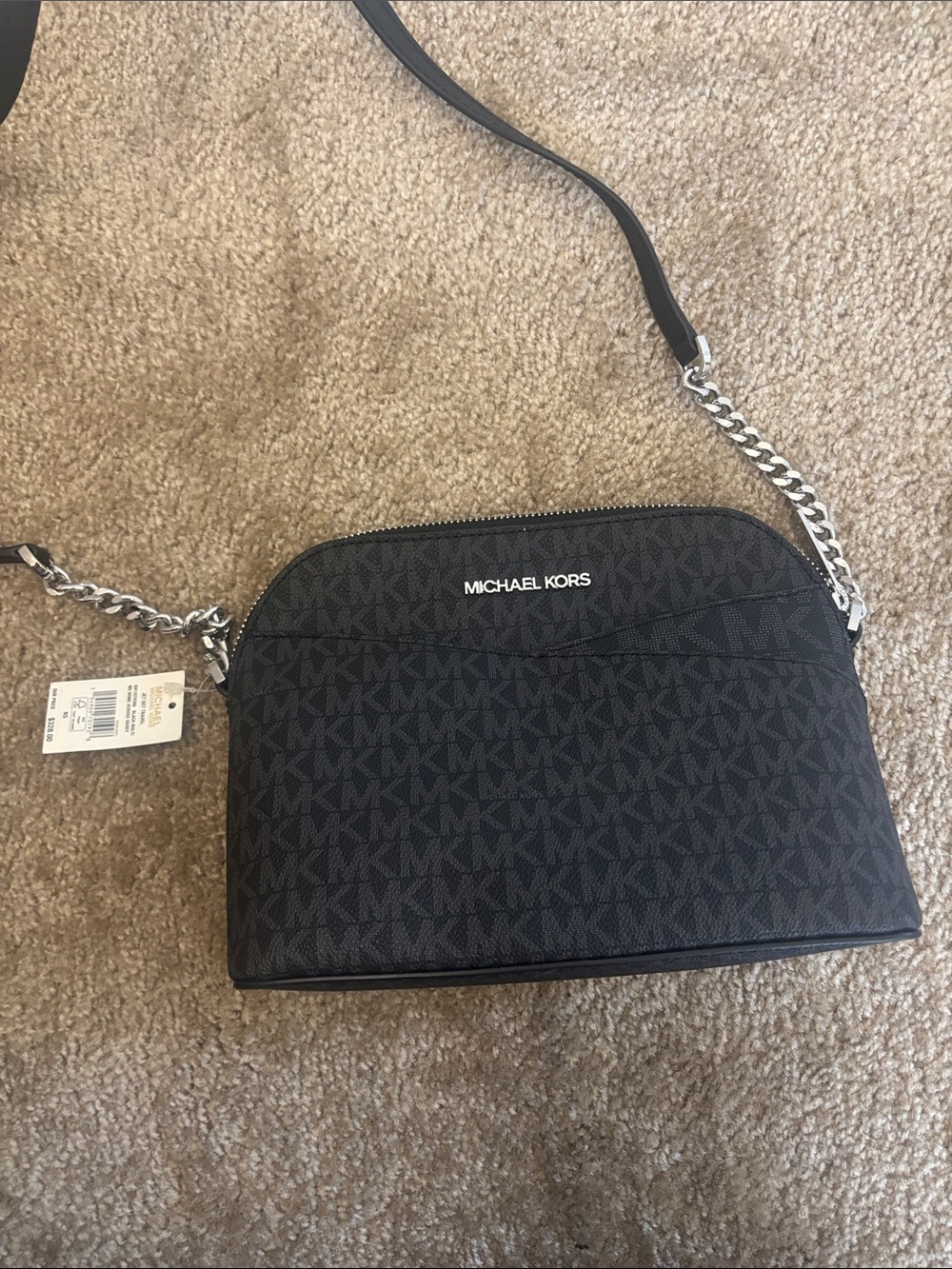 MICHAEL KORS Black Logo Dome Crossbody with Chain Strap